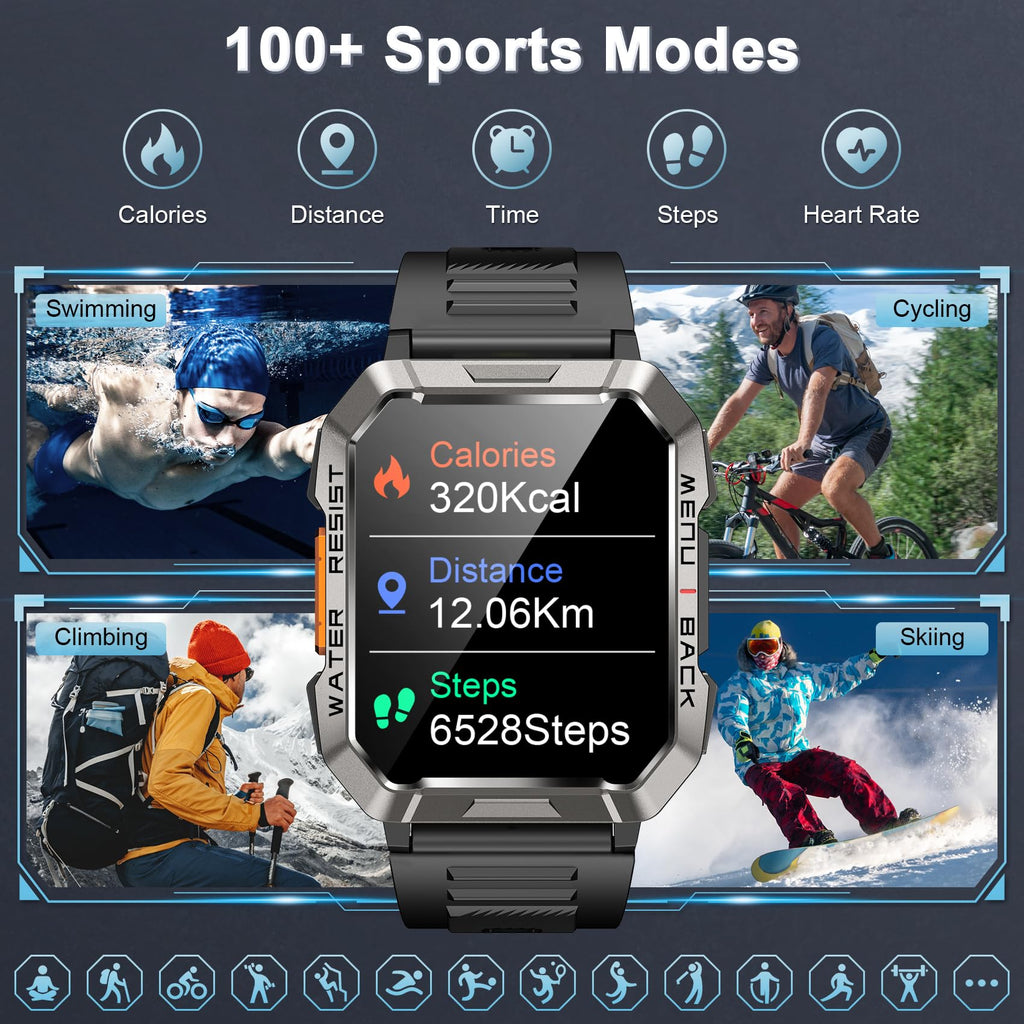 Smart Watch with Flashlight Compass Heart Rate SpO2 Sleep Monitor 2 Straps D3603