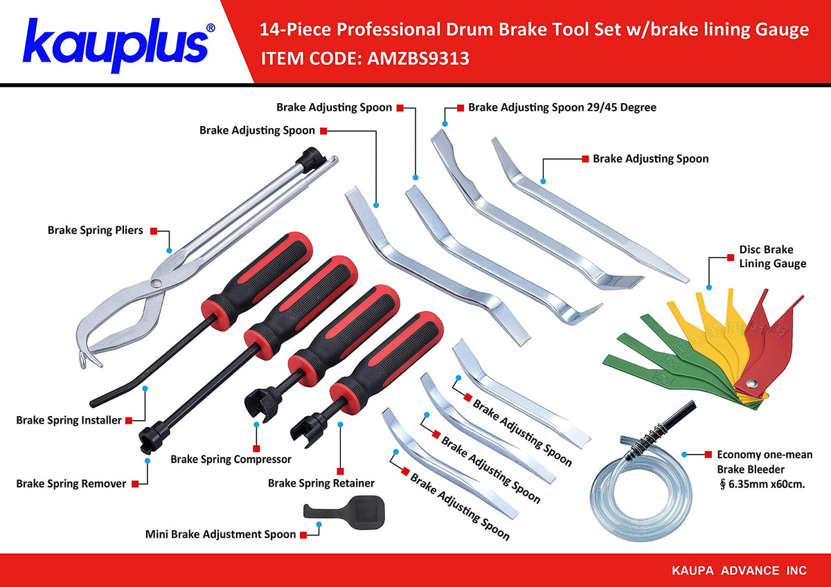 14-Piece Drum Brake Tool Set with Brake Lining Gauge G411