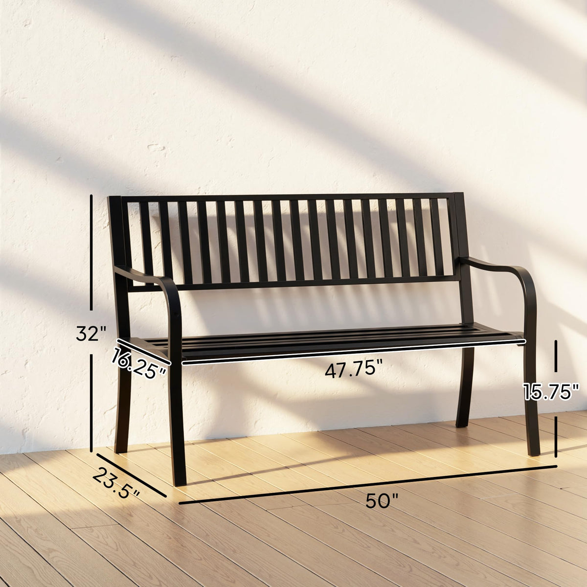 50" Outdoor Garden Bench with Slatted Seat Metal Black L219083