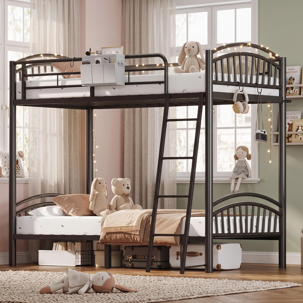 Twin Over Twin Metal Bunk Bed with Ladder Y1746