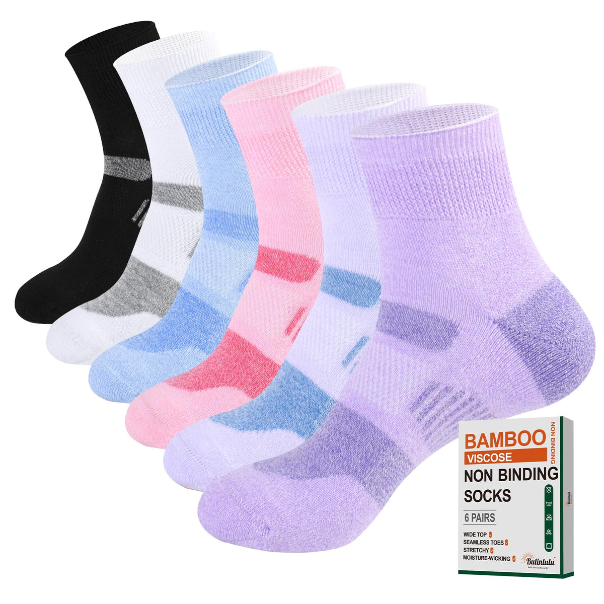 6 Pairs Non Binding Diabetic Ankle Socks L42820