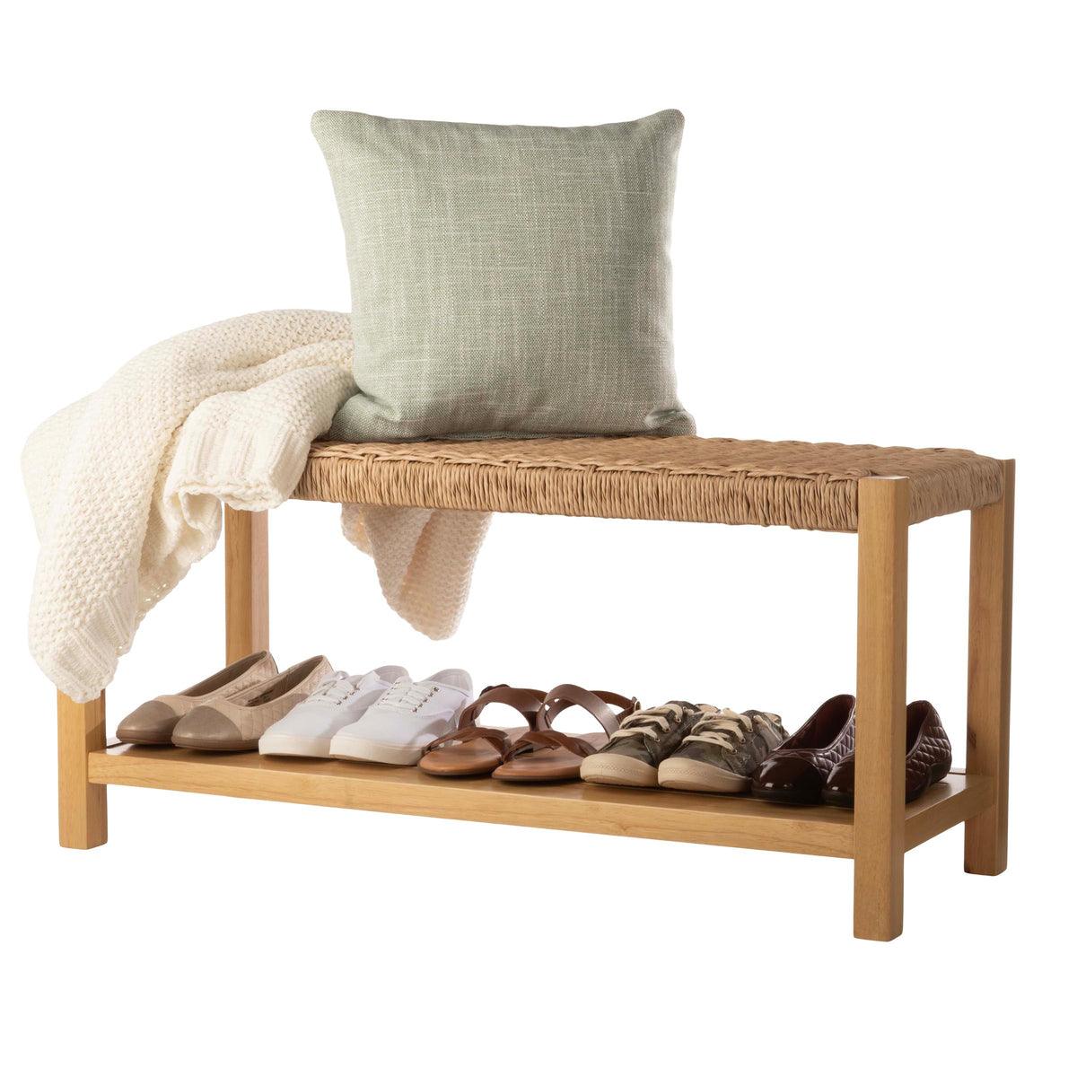 Solid Wood Entryway Bench with Shoe Storage V648798