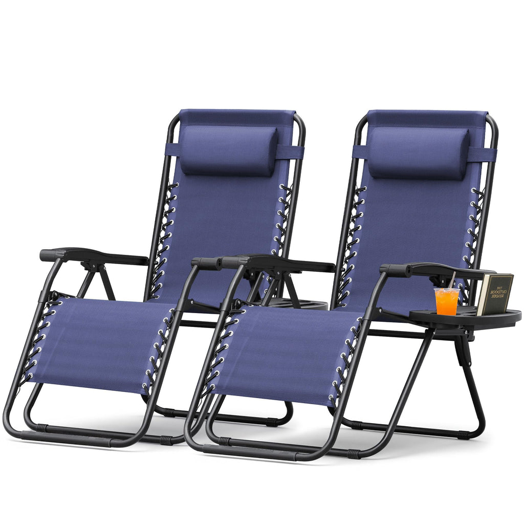 Zero Gravity Chair with Cup Holder Pillows Set of 2 Blue A739