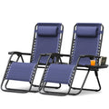 Zero Gravity Chair with Cup Holder Pillows Set of 2 Blue A739