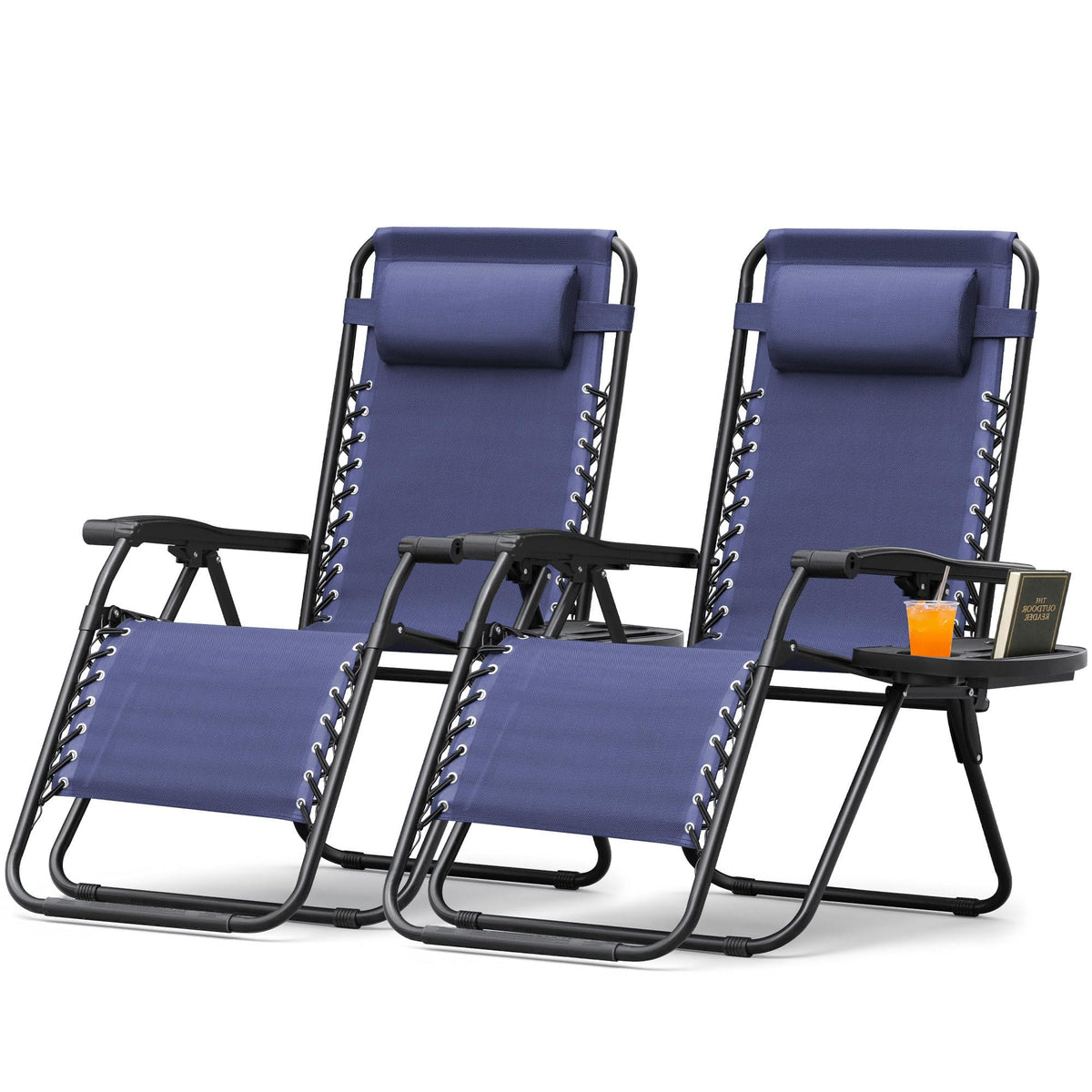 Zero Gravity Chair with Cup Holder Pillows Set of 2 Blue A739