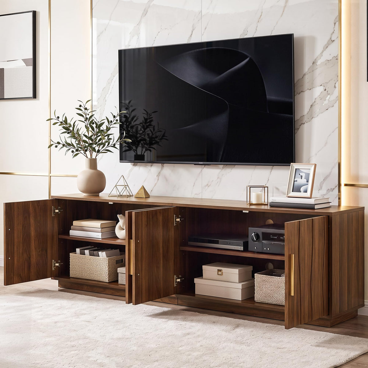 70" Mid Century Modern Walnut TV Stand Q278
