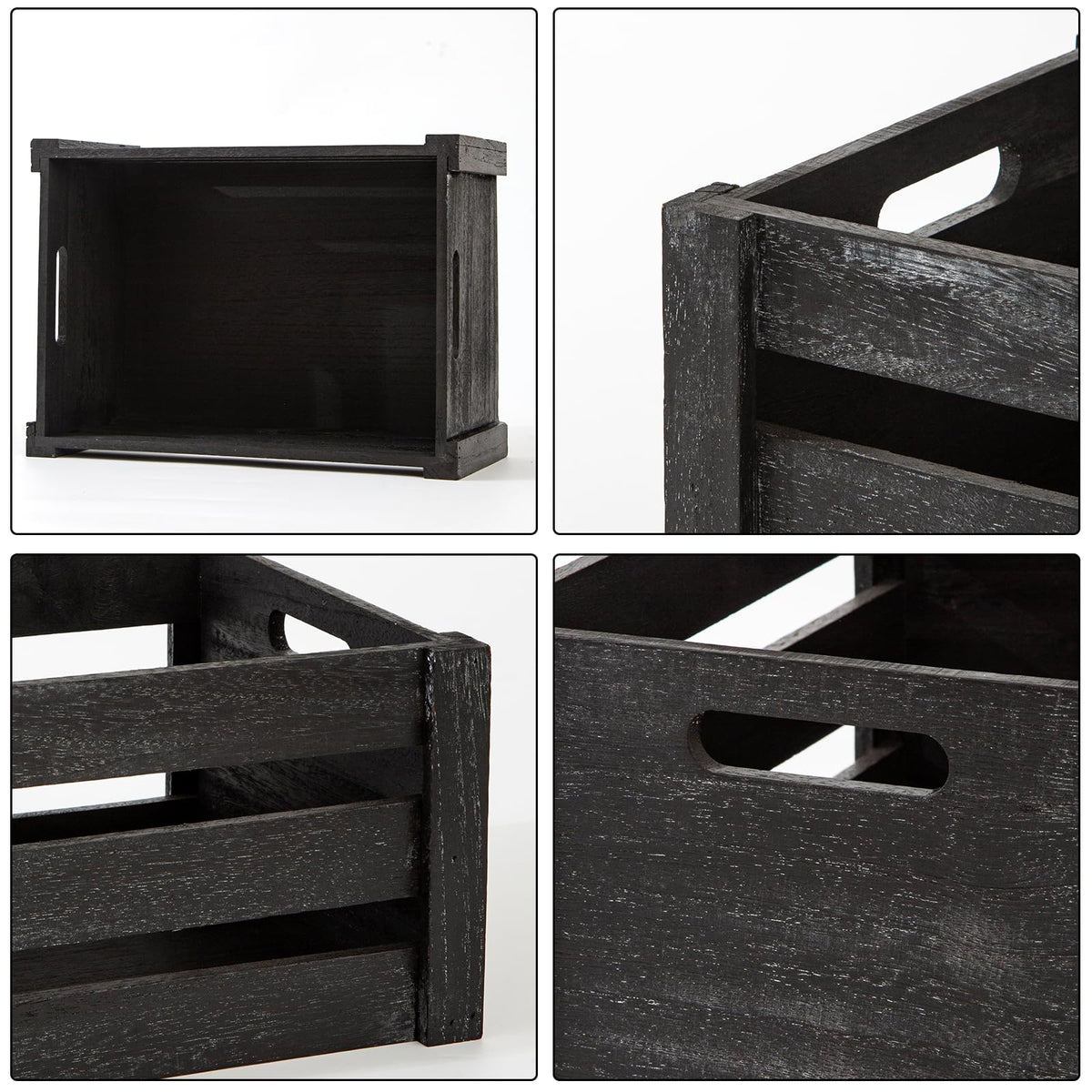 Set of 3 Nesting Wooden Crates with Handles U594167