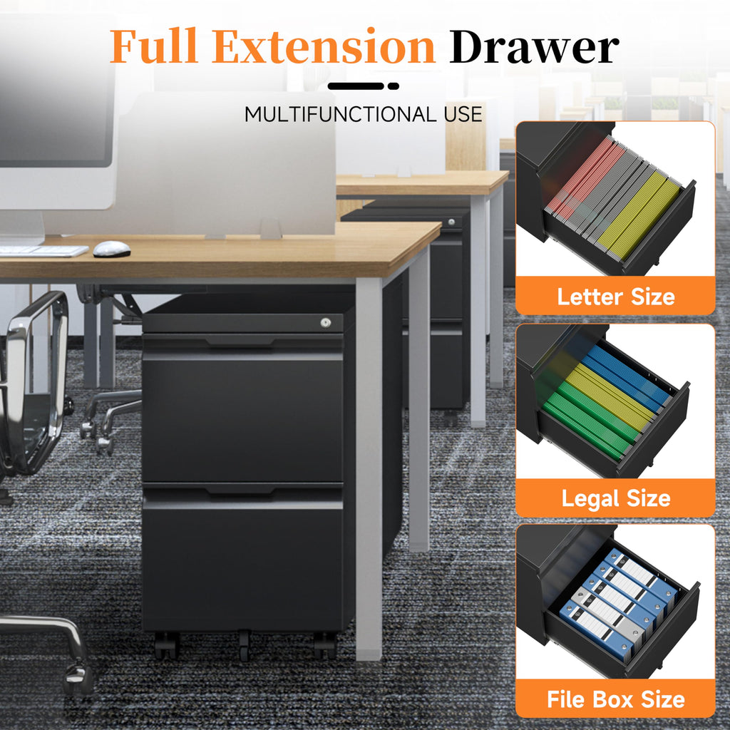 2 Drawer Black File Cabinet with Lock N22970