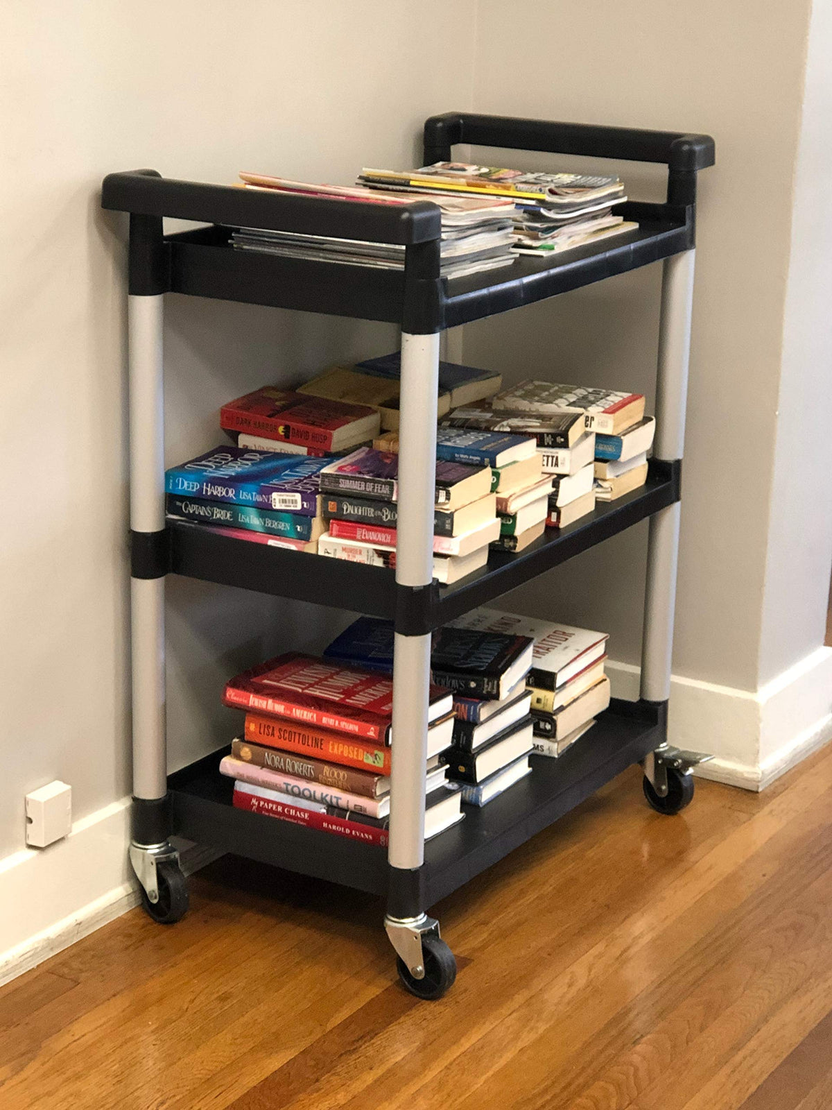 3-Shelf Plastic Utility Cart with Wheels, Black A8148