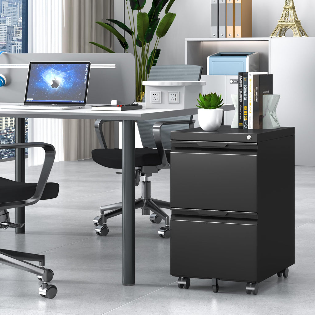 2 Drawer Black File Cabinet with Lock N22970