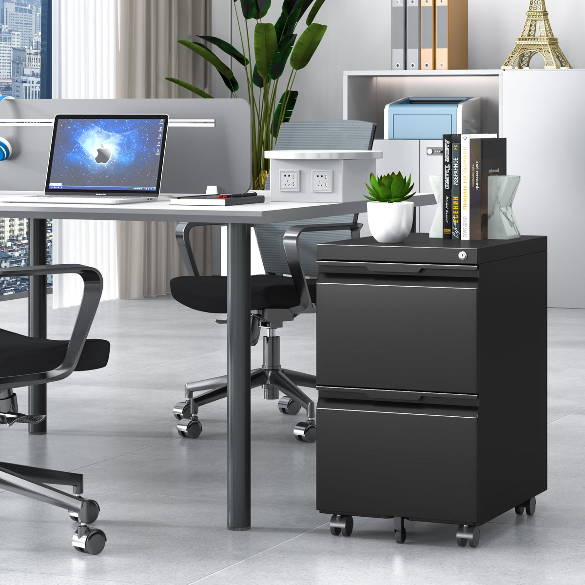 2 Drawer Black File Cabinet with Lock N22970