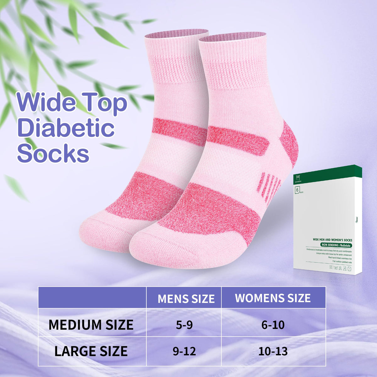 6 Pairs Non Binding Diabetic Ankle Socks L42820