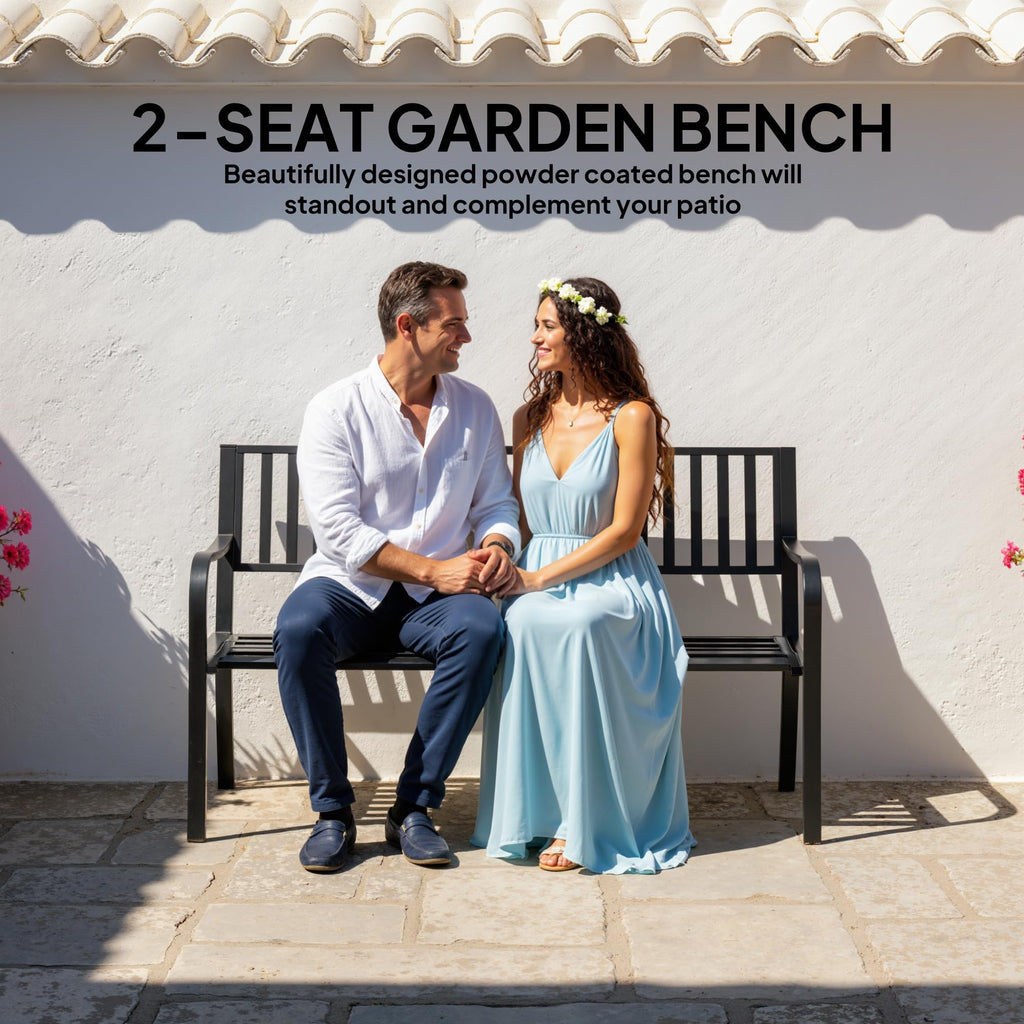50" Outdoor Garden Bench with Slatted Seat Metal Black L219083