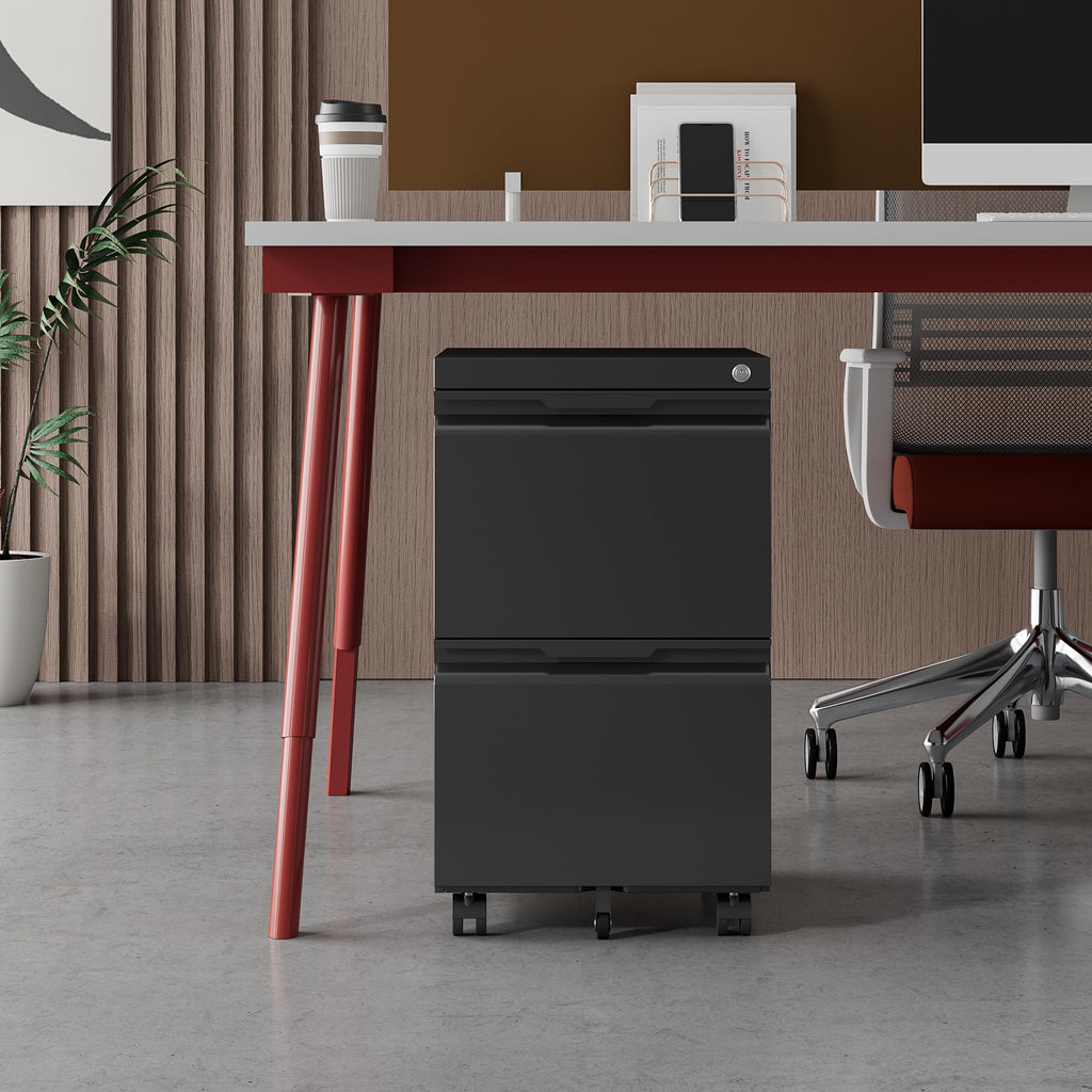 2 Drawer Black File Cabinet with Lock N22970