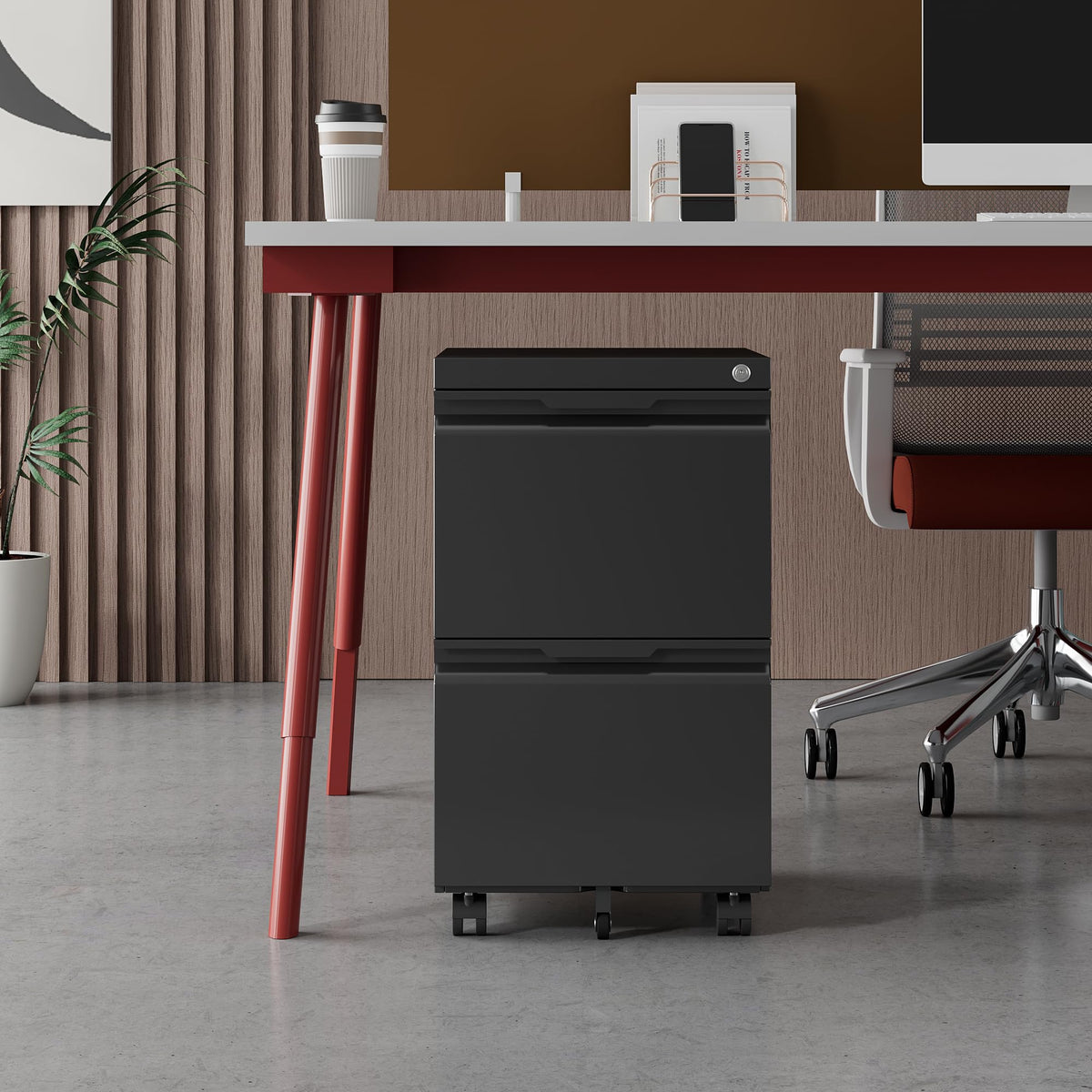 2 Drawer Black File Cabinet with Lock N22970