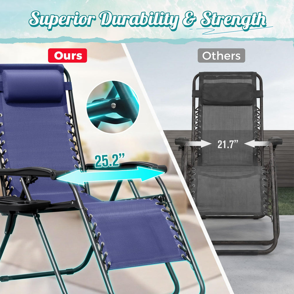 Zero Gravity Chair with Cup Holder Pillows Set of 2 Blue A739
