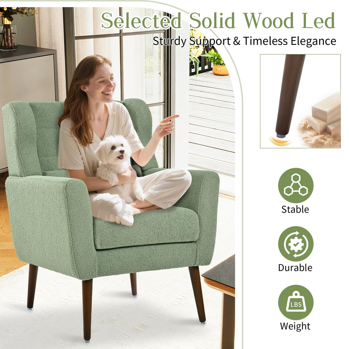 Green Teddy Upholstered Armchair Set of 2 with Lumbar Pillow E5506