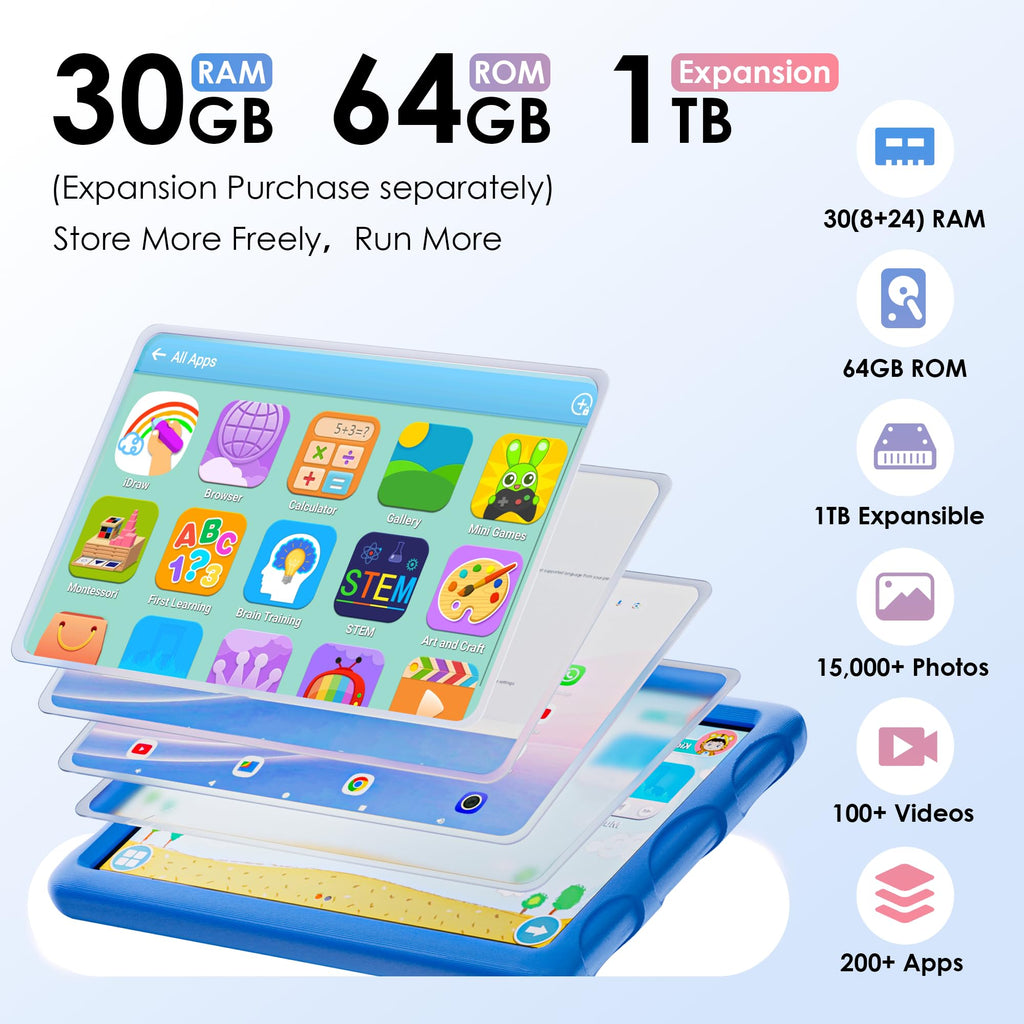 10.1 inch Android 15 Tablet with Drop-proof Case Blue H3933