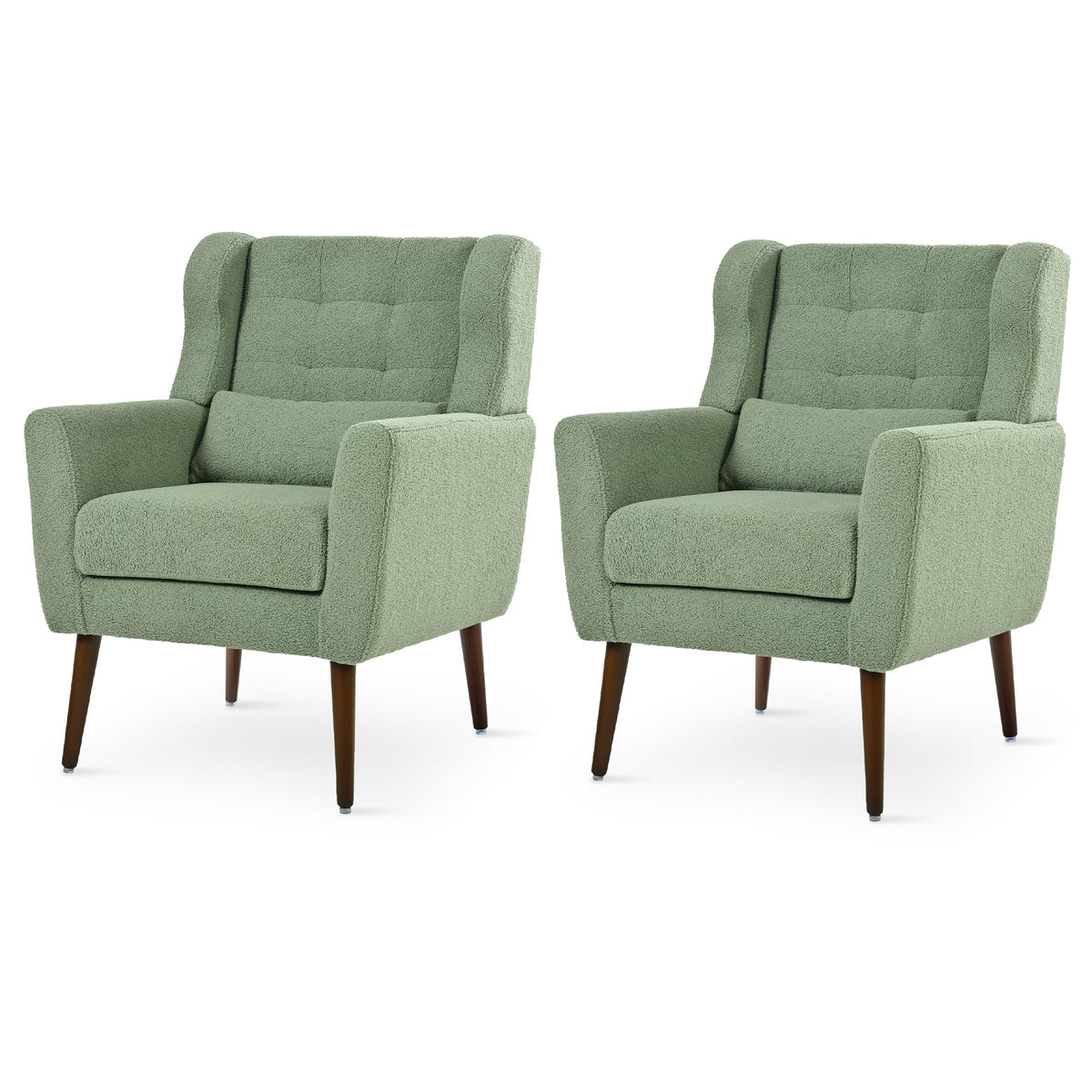 Green Teddy Upholstered Armchair Set of 2 with Lumbar Pillow E5506