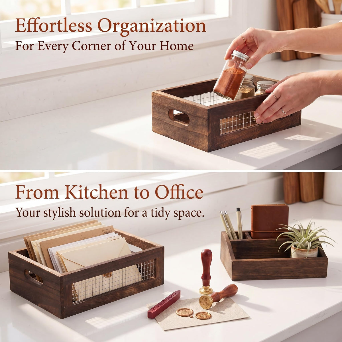 Set of 2 Rustic Wooden Nesting Boxes with Handle O675