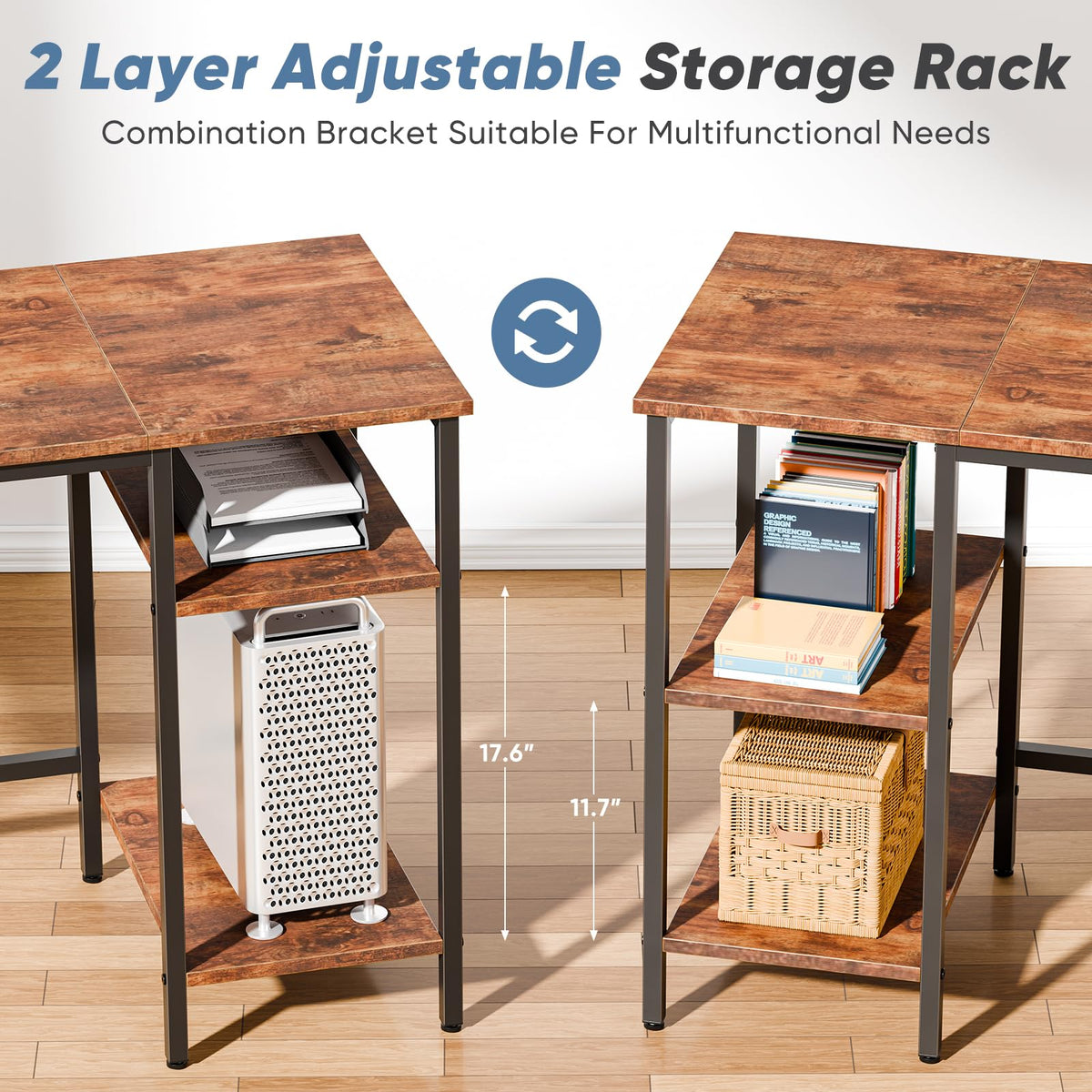 62 Inch L Shaped Computer Desk with Charging Station M84913