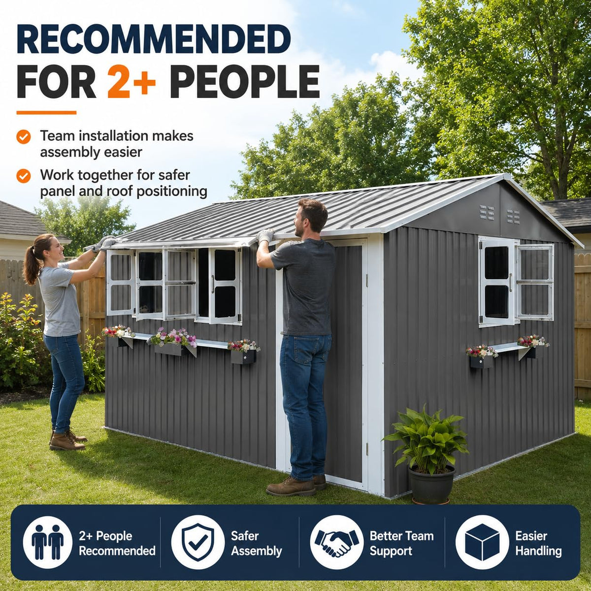 12x10 FT Grey Metal Storage Shed with Clear Windows E289