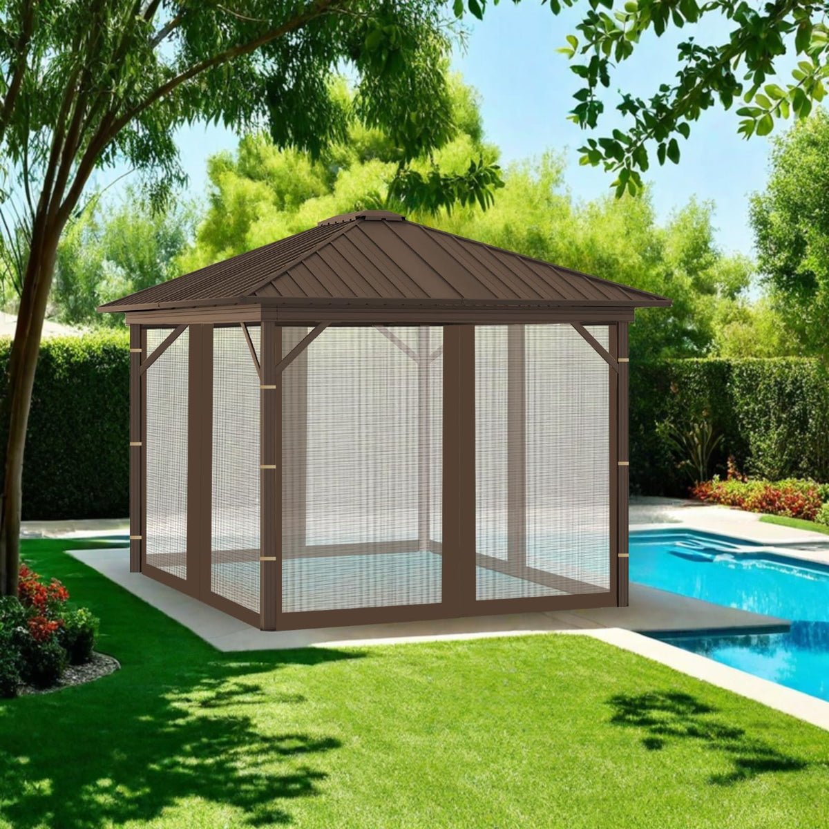 Replacement Gazebo Mosquito Netting 8x8x7 FT Brown J94586