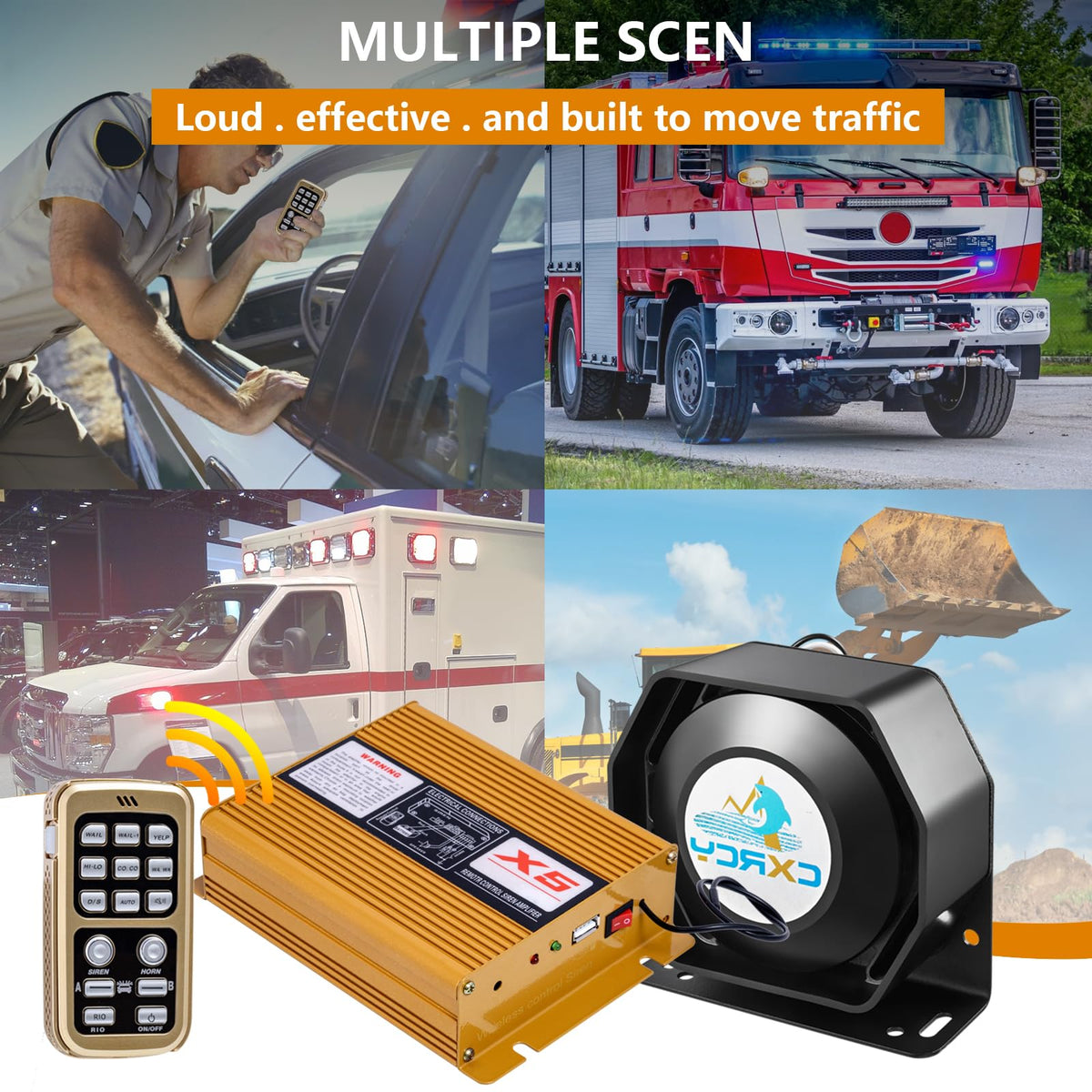 12V 200W Police Siren PA System with Wireless Mic E1303