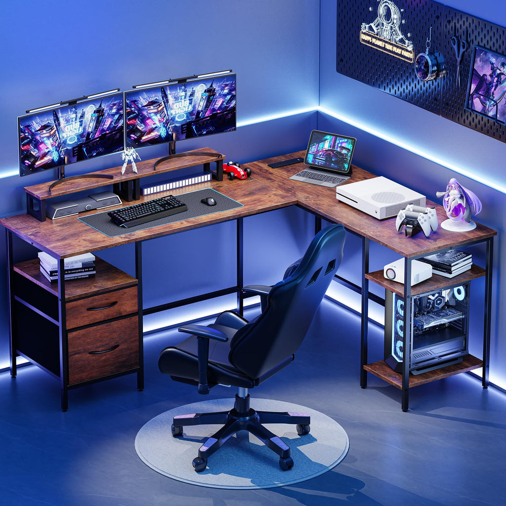 62 Inch L Shaped Computer Desk with Charging Station M84913