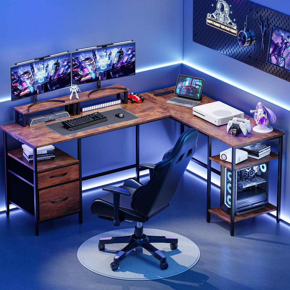62 Inch L Shaped Computer Desk with Charging Station M84913