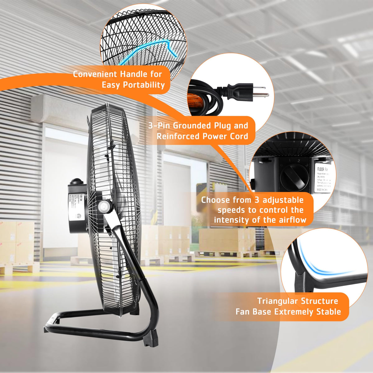20 Inch 3-speed Metal Floor Fan I14559