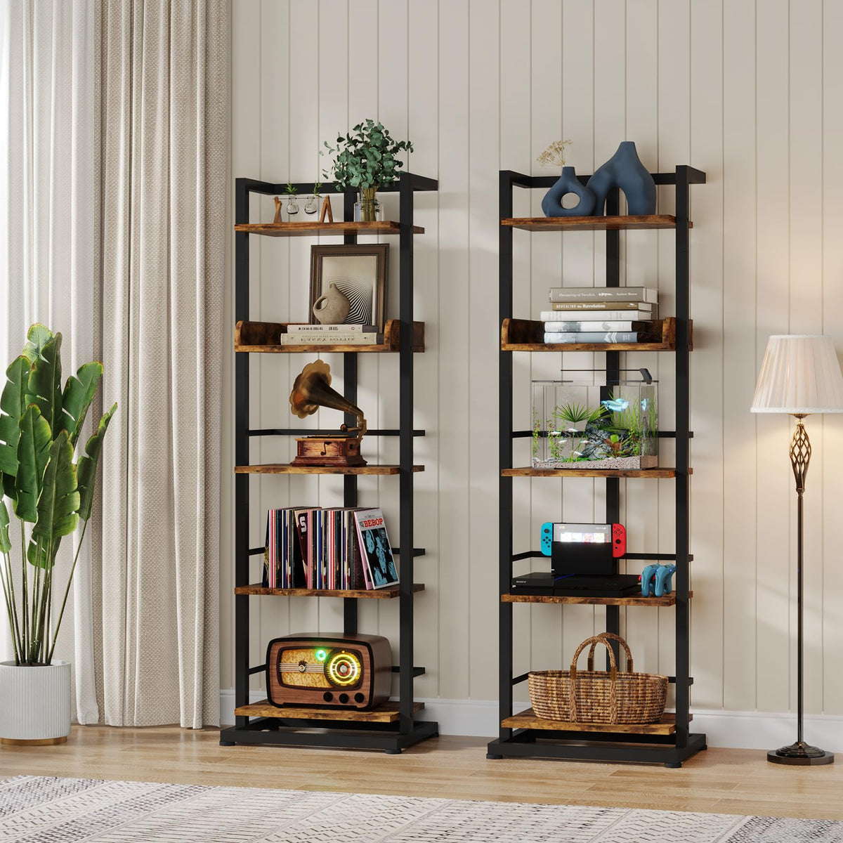 5 Tier Wood Bookcase with Metal Edge Protection D877214