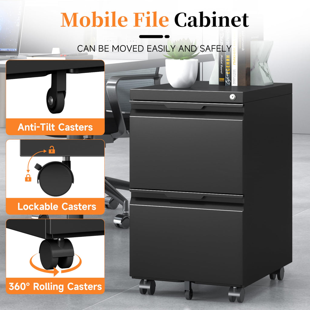 2 Drawer Black File Cabinet with Lock N22970