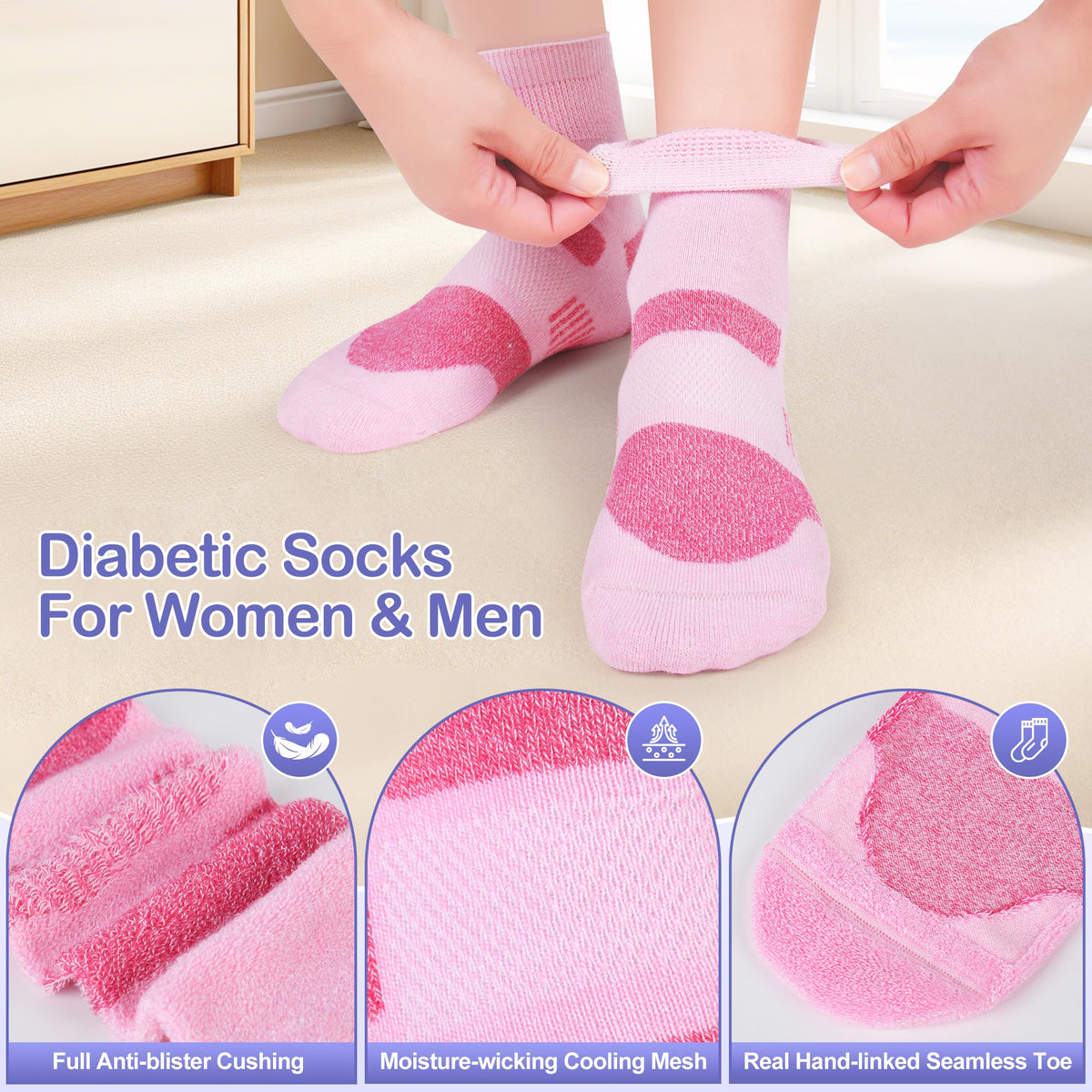 6 Pairs Non Binding Diabetic Ankle Socks L42820