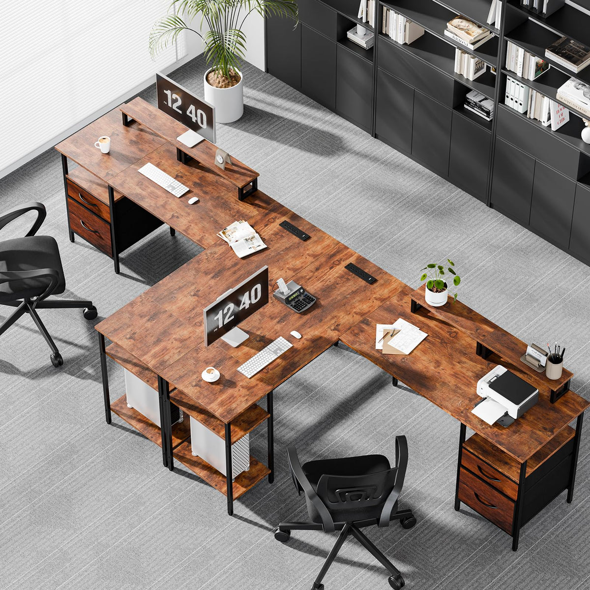 62 Inch L Shaped Computer Desk with Charging Station M84913