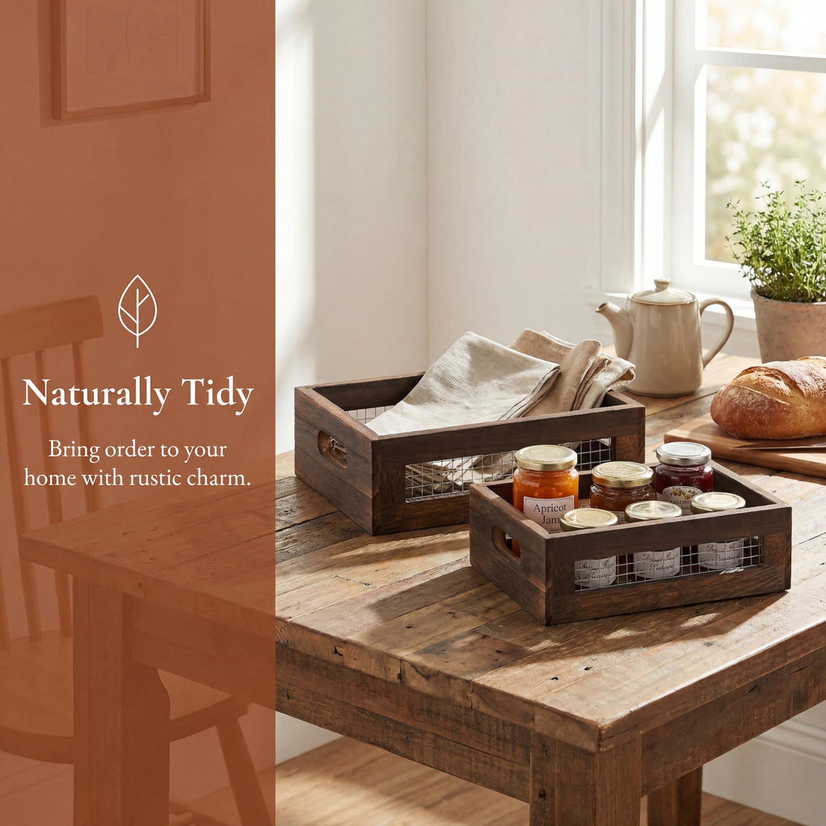 Set of 2 Rustic Wooden Nesting Boxes with Handle O675