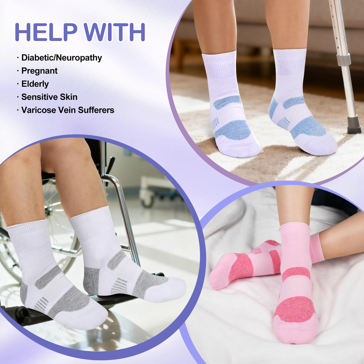 6 Pairs Non Binding Diabetic Ankle Socks L42820