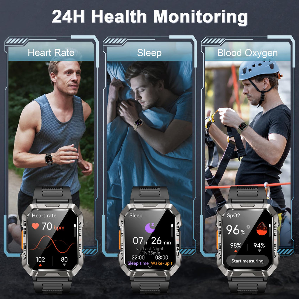 Smart Watch with Flashlight Compass Heart Rate SpO2 Sleep Monitor 2 Straps D3603