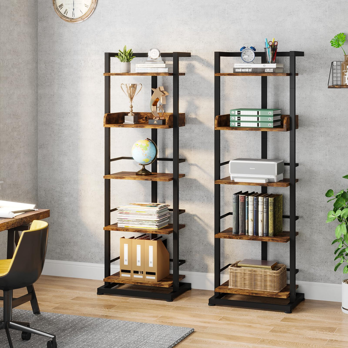 5 Tier Wood Bookcase with Metal Edge Protection D877214
