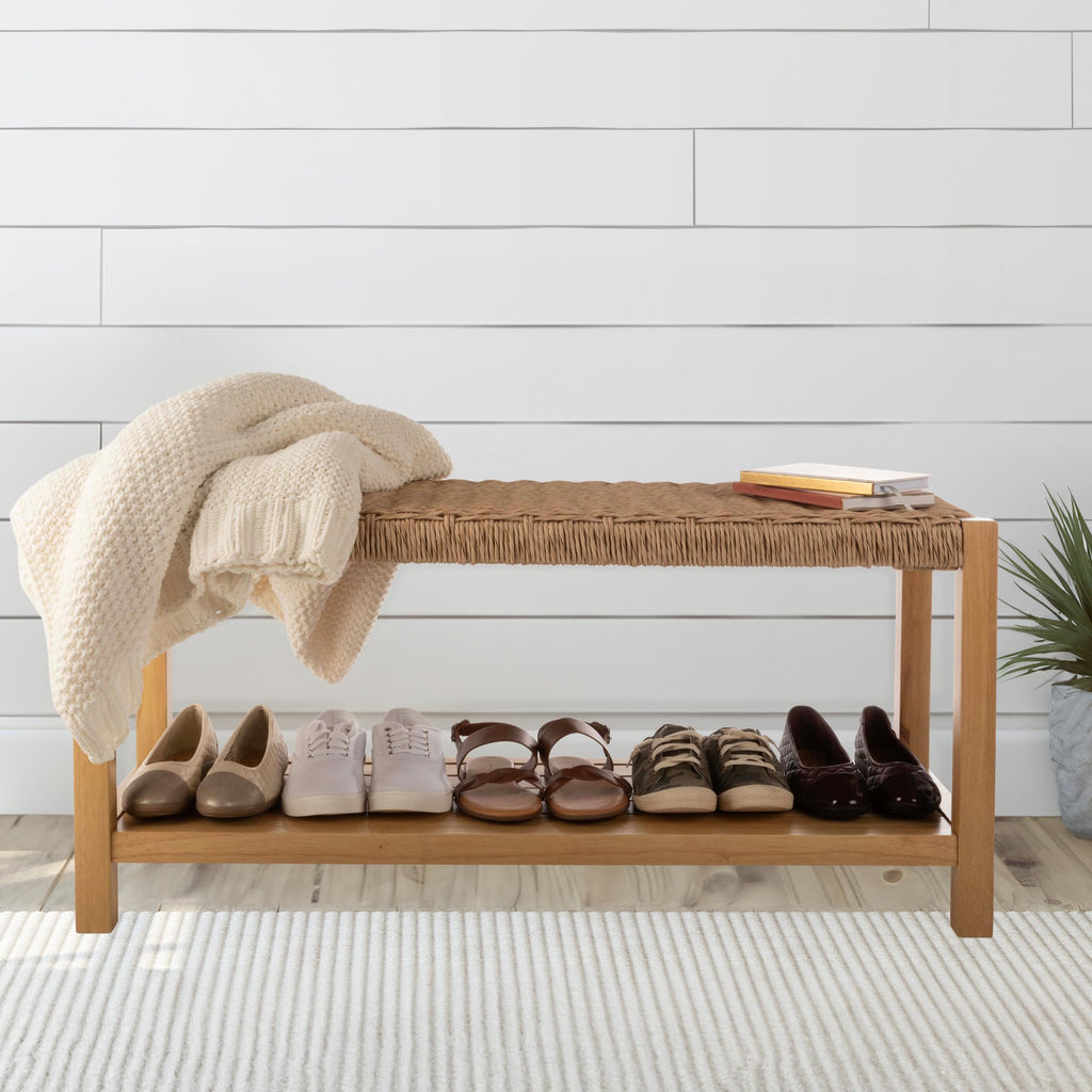 Solid Wood Entryway Bench with Shoe Storage V648798