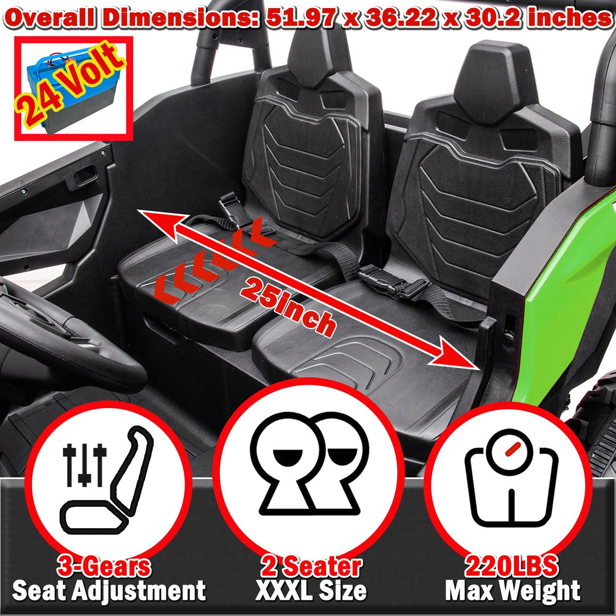 XXXL 2 Seater 24V Kids Side by Side UTV Y2340