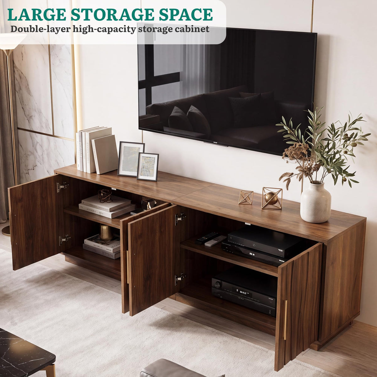 70" Mid Century Modern Walnut TV Stand Q278