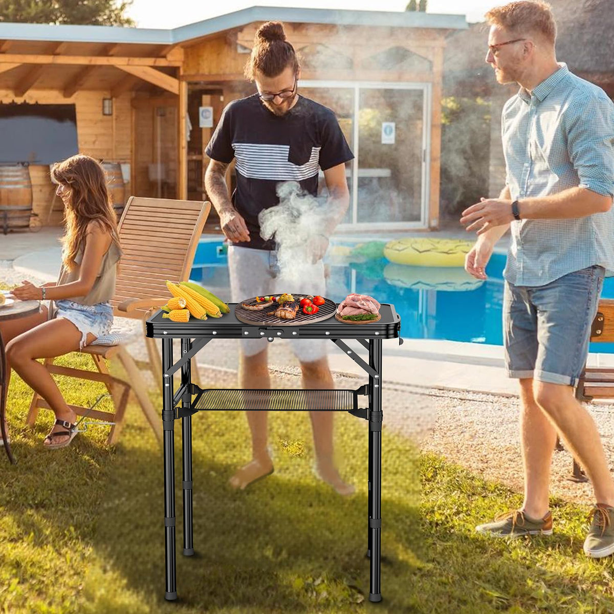 2 FT Folding Camping Table with 3 Adjustable Height Z95340