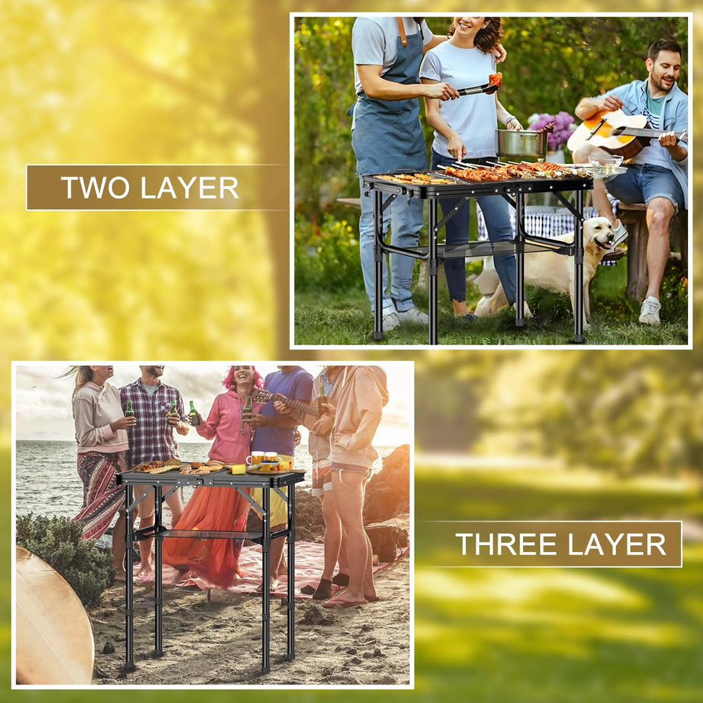 2 FT Folding Camping Table with 3 Adjustable Height Z95340