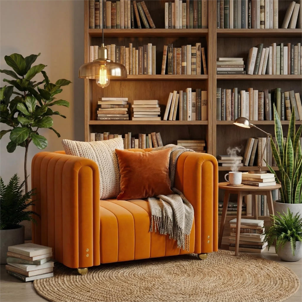 40" Orange Velvet Accent Chair with Gold Metal Legs K2054