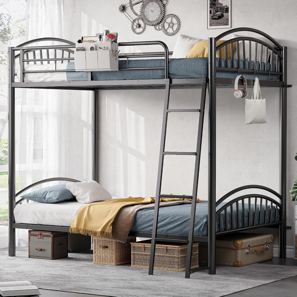 Twin Over Twin Metal Bunk Bed with Ladder Y1746