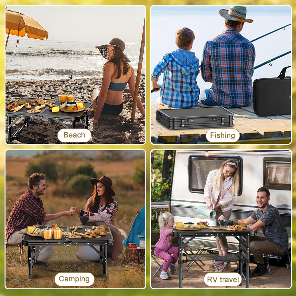 2 FT Folding Camping Table with 3 Adjustable Height Z95340
