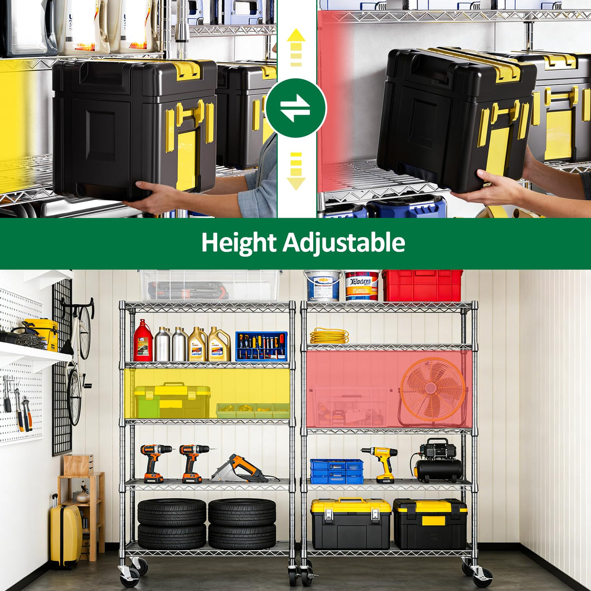 5-Tier Adjustable Steel Wire Shelving Unit with Wheels R889