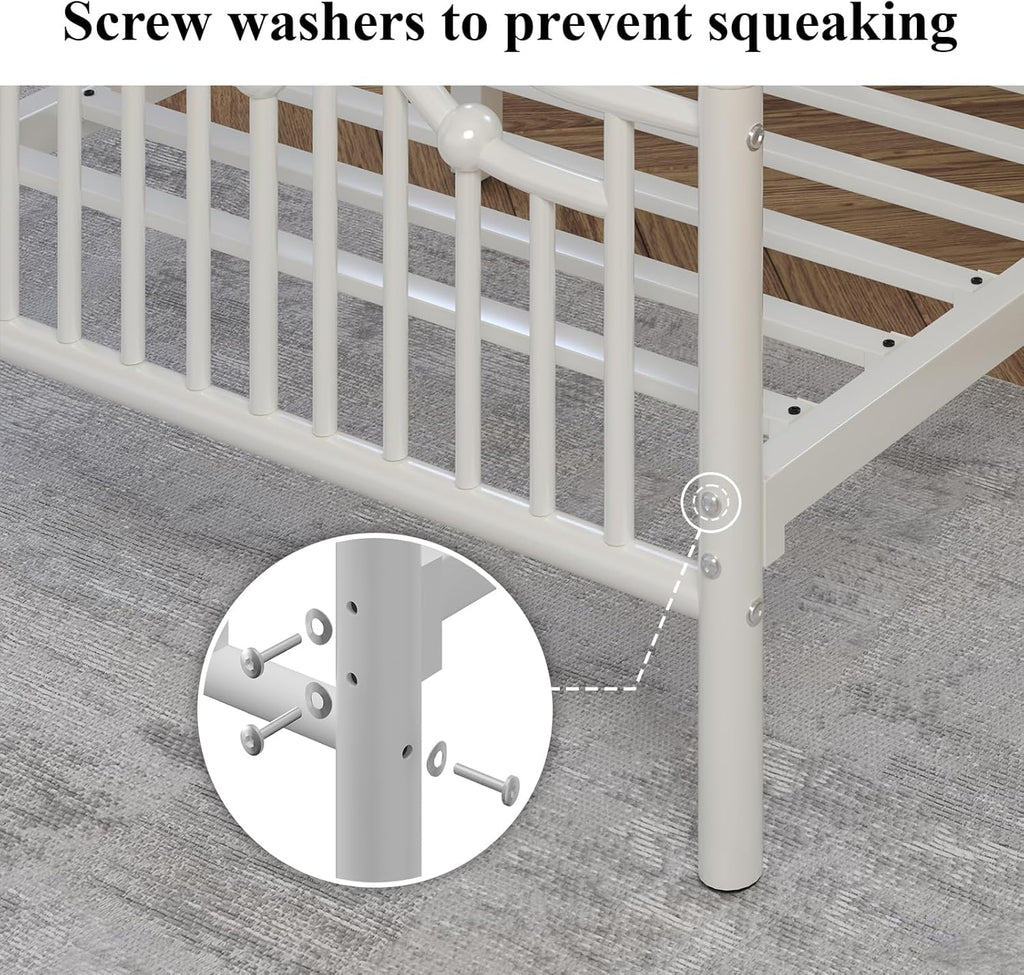White Twin Metal Bed Frame with Headboard and Footboard F295958