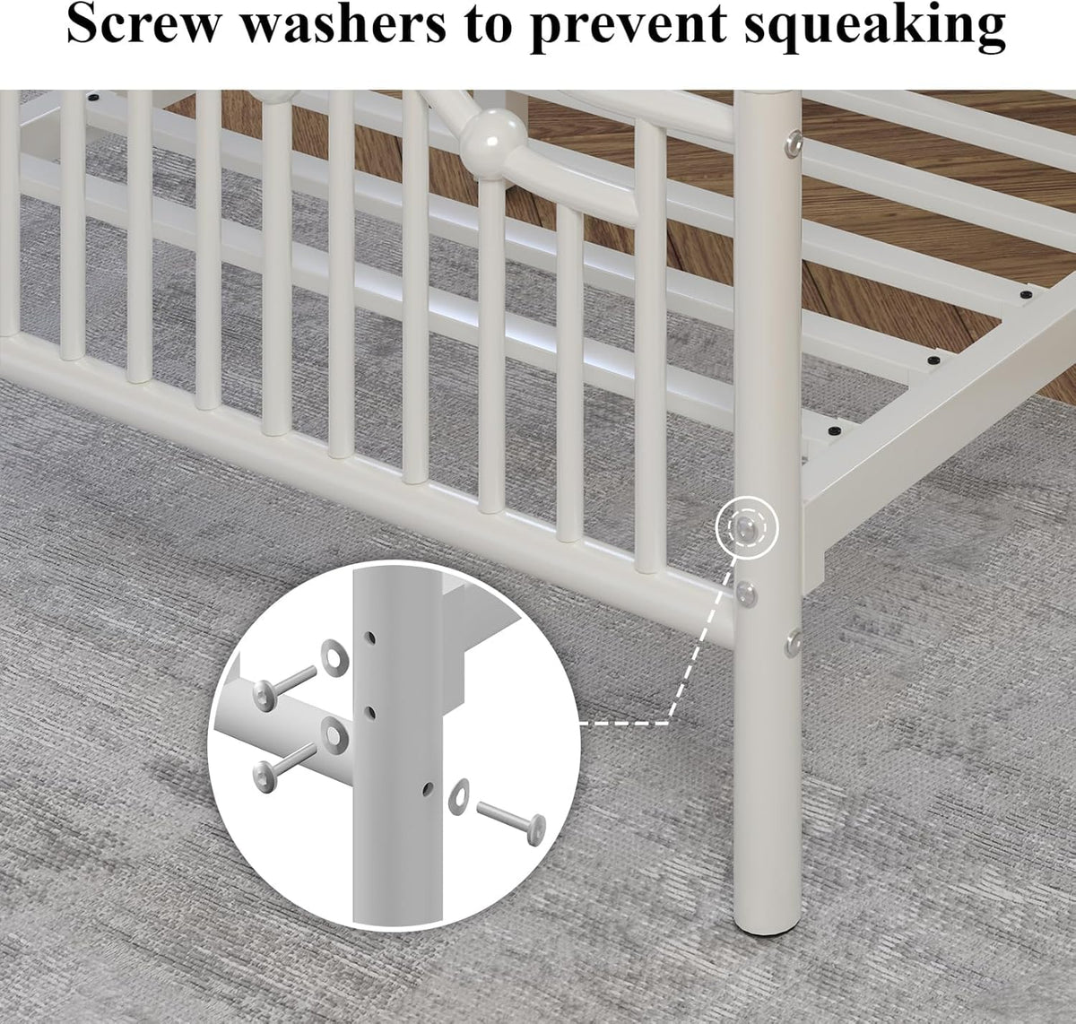 White Twin Metal Bed Frame with Headboard and Footboard F295958